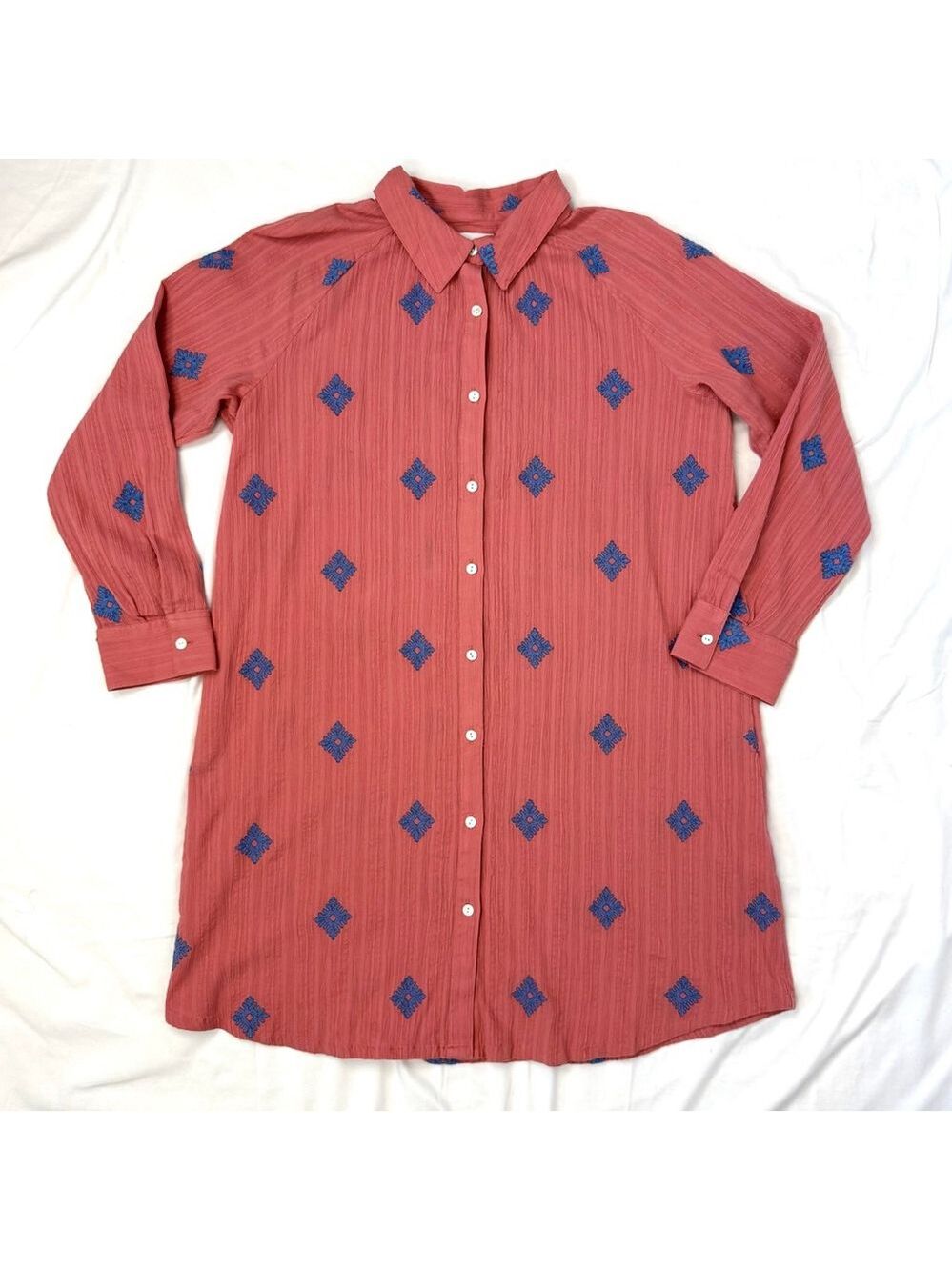 NWT Pure Jill Embroidered Shirtdress Women's Medium Petite Coral - Picture 13 of 16